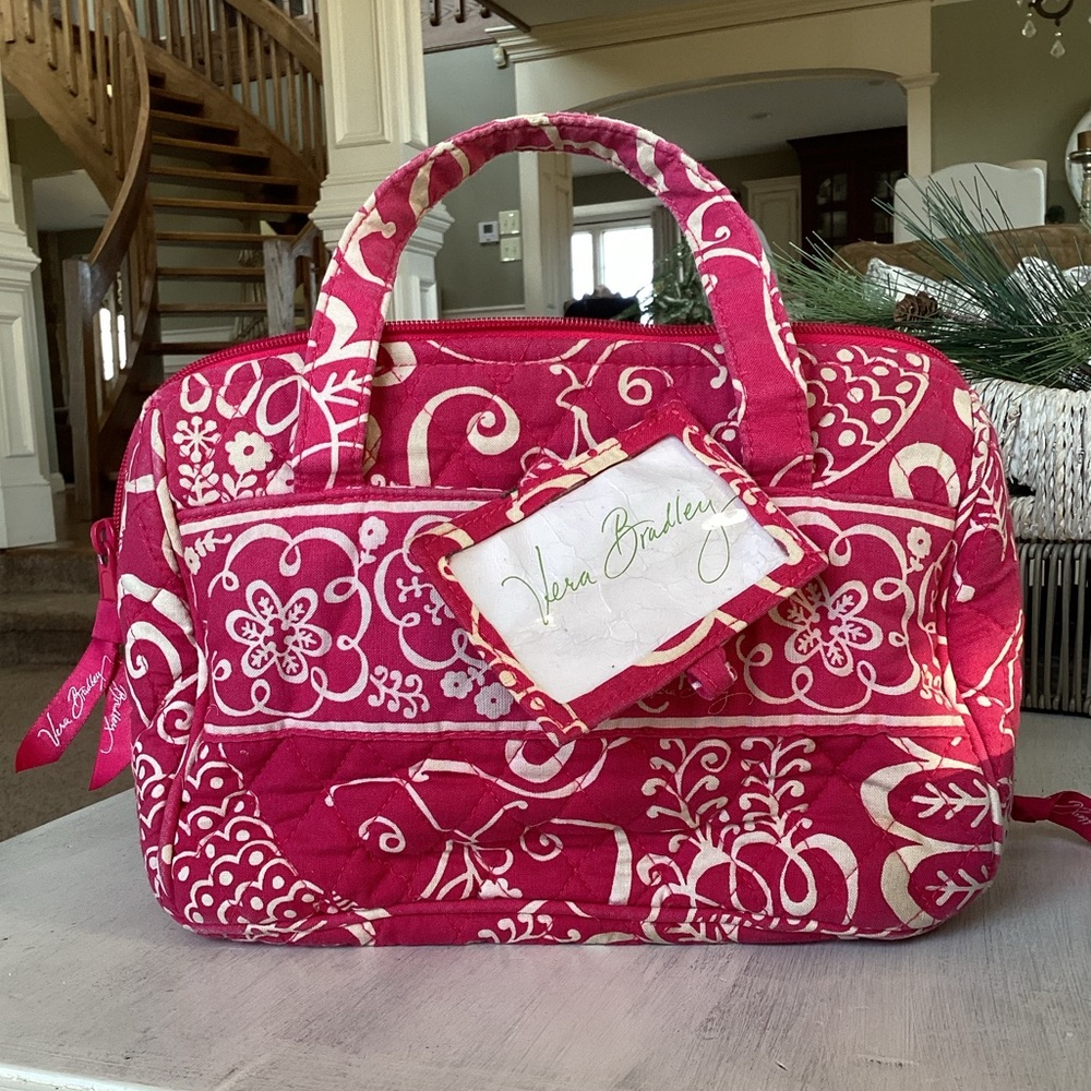 Vera Bradley Pink Twirly Birds Cosmetic Case / Lunch Tote